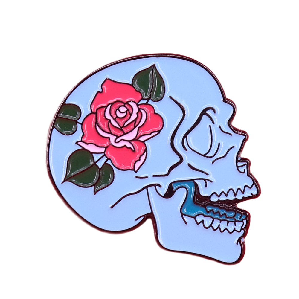 Skull With A Rose Lapel Pin