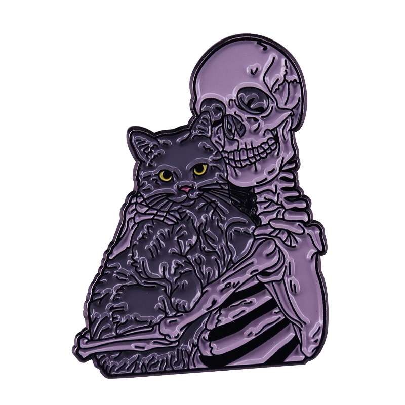 Skeleton Holding A Cat Lapel Pin