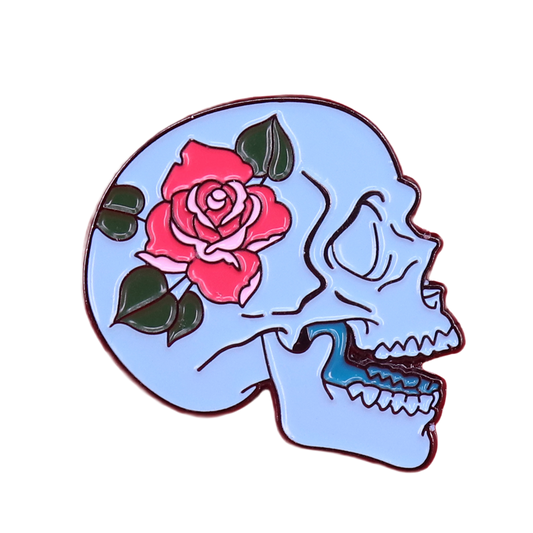 Skull With A Rose Lapel Pin
