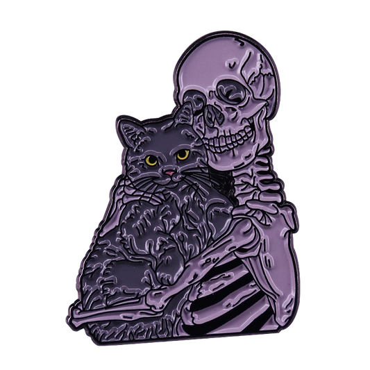 Skeleton Holding A Cat Lapel Pin
